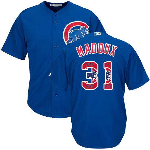 Cubs #31 Greg Maddux Blue Team Logo Fashion Stitched MLB Jersey